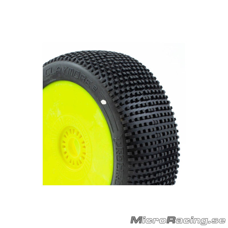 PROCIRCUIT - Claymore V2, Super Soft - 1/8 Buggy, preglued on yellow rims (1pair)
