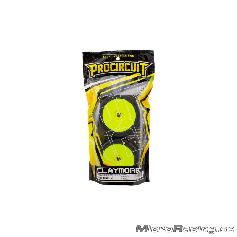 PROCIRCUIT - Claymore V2, Soft - 1/8 Buggy, preglued on yellow rims (1pair)