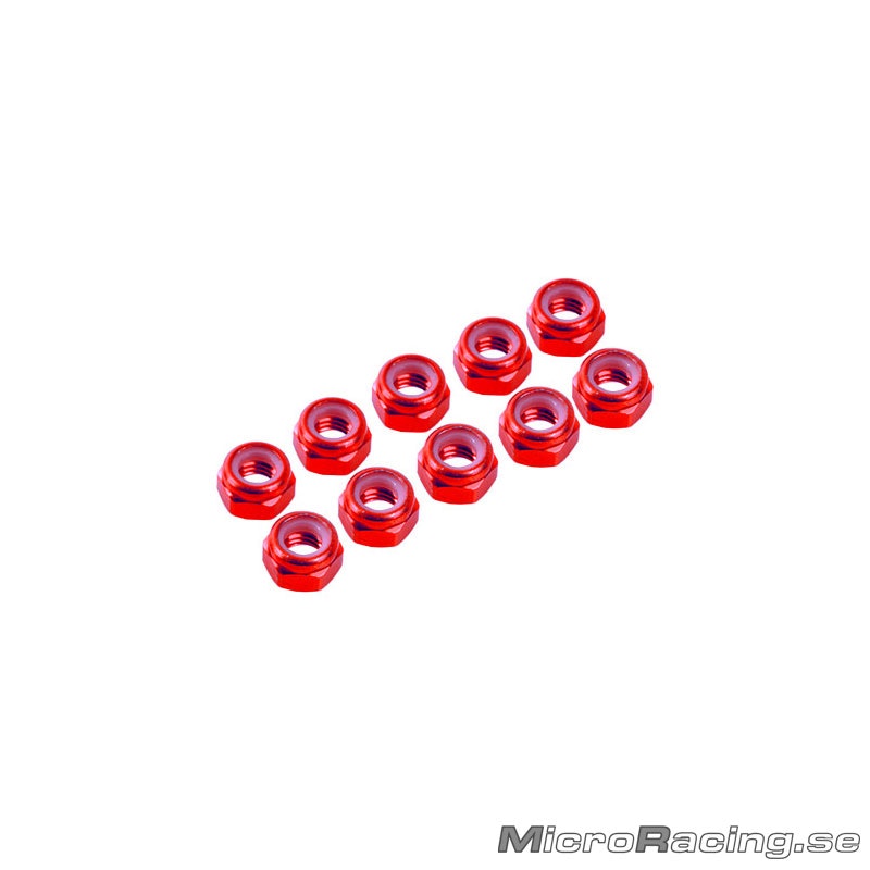 ULTIMATE RACING - M3 Nylon Nut, Red, Aluminum (10pcs)