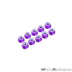 ULTIMATE RACING - M3 Nylon Nut W/Flanged, Purple, Aluminum (10pcs)