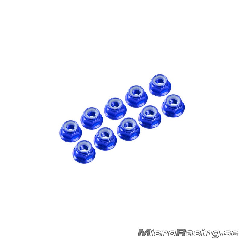 ULTIMATE RACING - M3 Nylon Nut W/Flanged, Blue, Aluminum (10pcs)