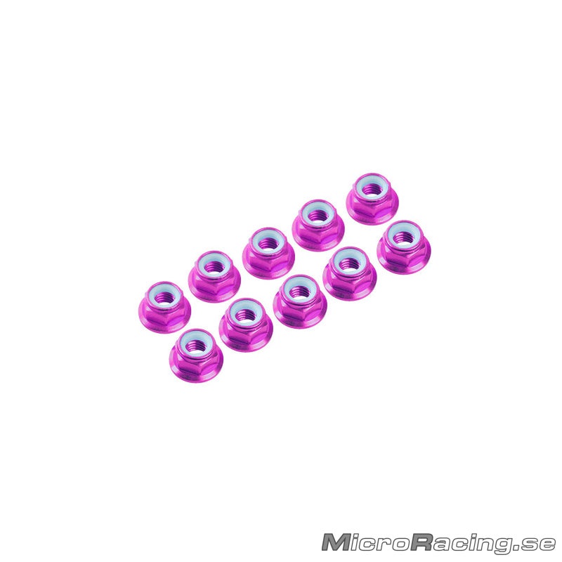 ULTIMATE RACING - M3 Nylon Nut W/Flanged, Pink, Aluminum (10pcs)