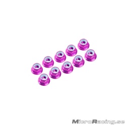 ULTIMATE RACING - M3 Nylon Nut W/Flanged, Pink, Aluminum (10pcs)