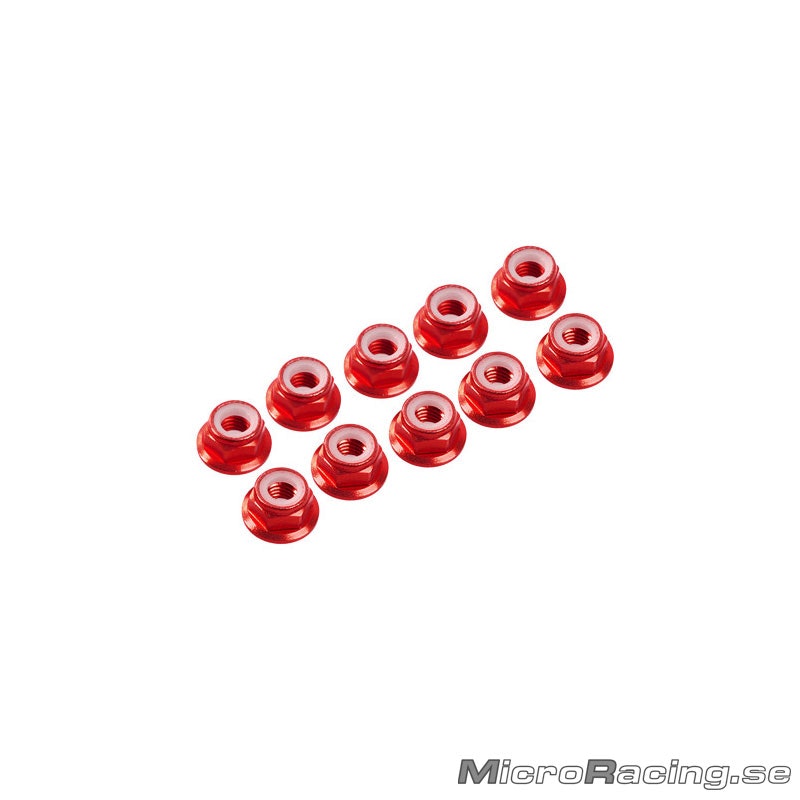 ULTIMATE RACING - M3 Nylon Nut W/Flanged, Red, Aluminum (10pcs)