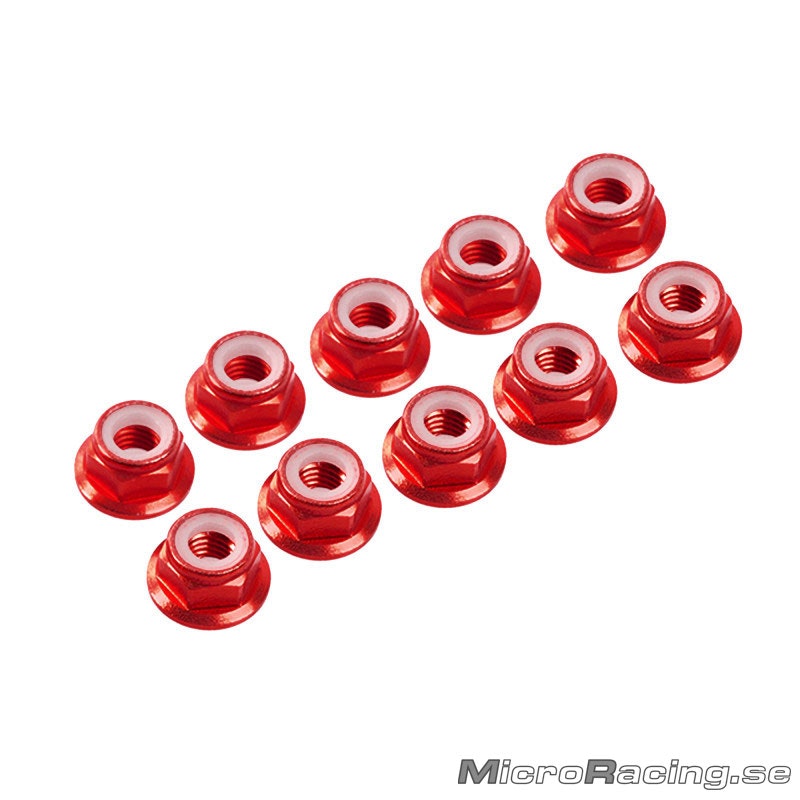 ULTIMATE RACING - M4 Nylon Nut W/Flanged, Red, Aluminum (10pcs)