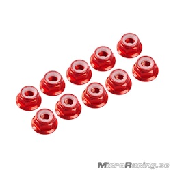 ULTIMATE RACING - M4 Nylon Nut W/Flanged, Red, Aluminum (10pcs)