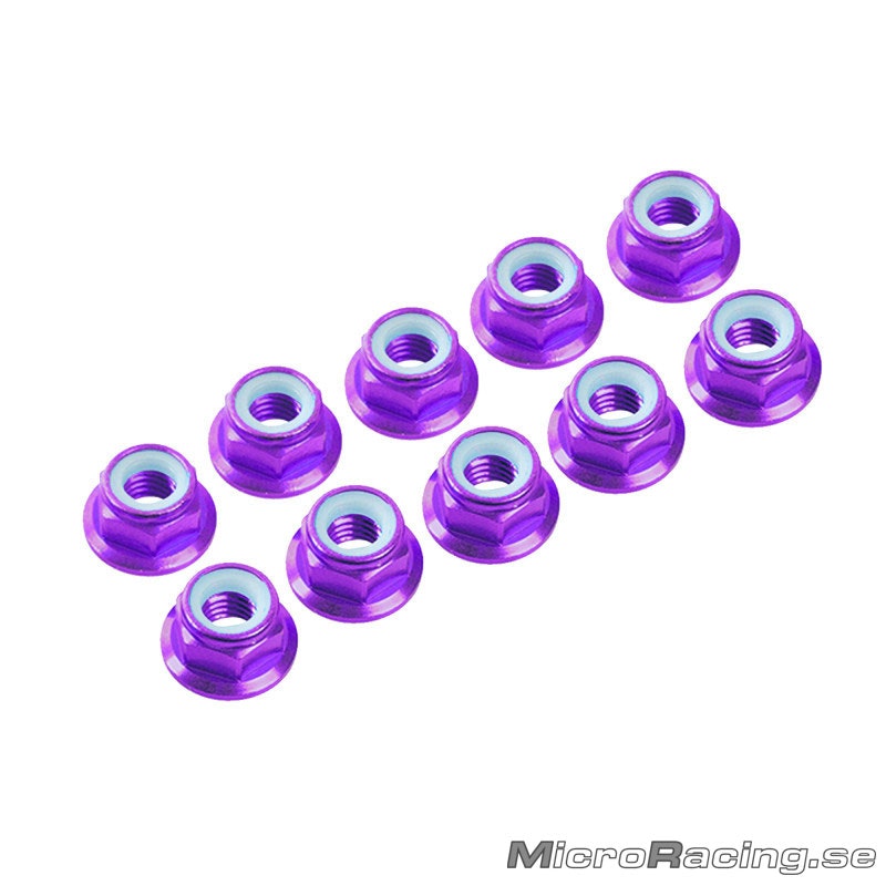 ULTIMATE RACING - M4 Nylon Nut W/Flanged, Purple, Aluminum (10pcs)
