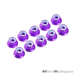 ULTIMATE RACING - M4 Nylon Nut W/Flanged, Purple, Aluminum (10pcs)