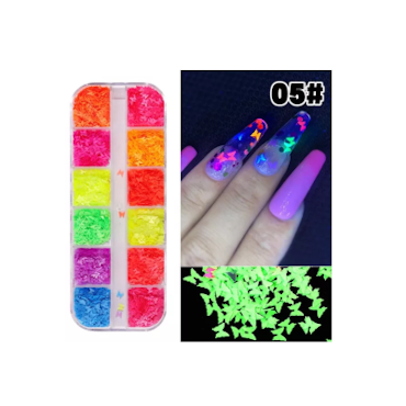 Nail Art Sequins 3D Mixed Butterfly GLOW IN THE DARK - 12 Grids BU5