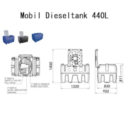 Mobil dieseltank 440l med lock - 12V / 24v