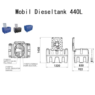 Mobil dieseltank 440l med lock - 12V / 24v