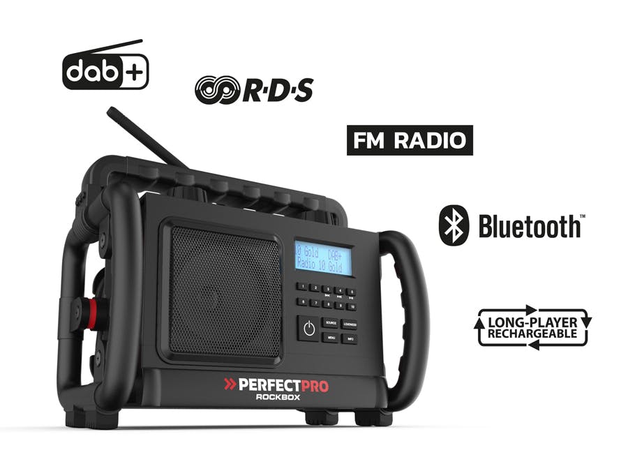Byggradio PerfectPro ROCKBOX - Blåtand, inbyggd laddare, stöt/vattentålig