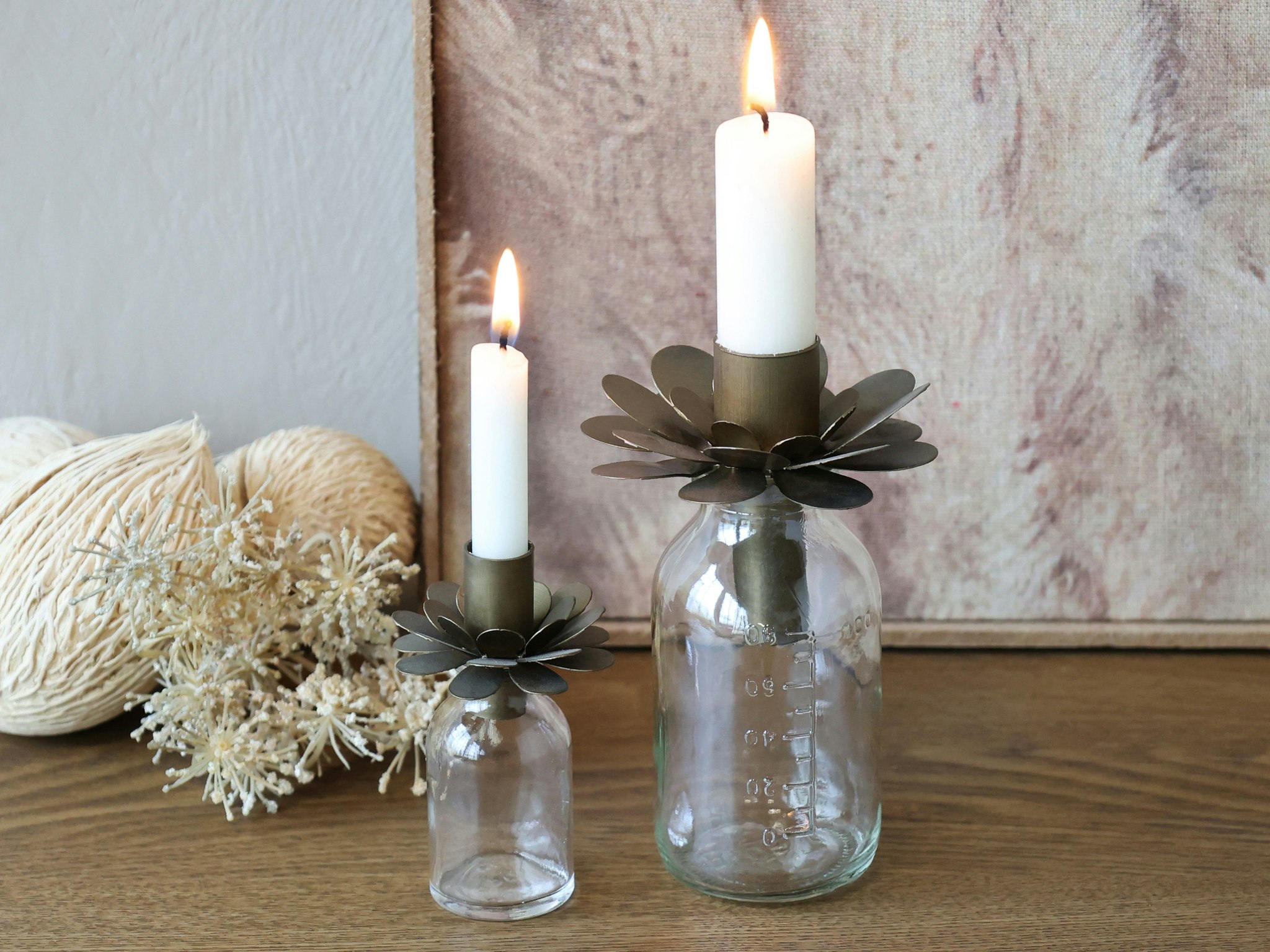 Glasflaske med lysholder kertelys/juletræslys