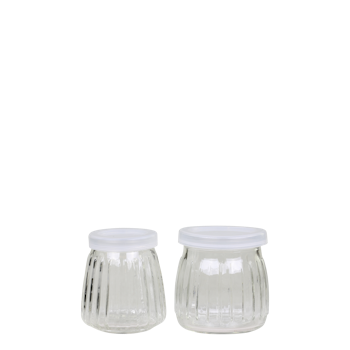 Opbevaringsglas m. riller & låg sæt af 2
