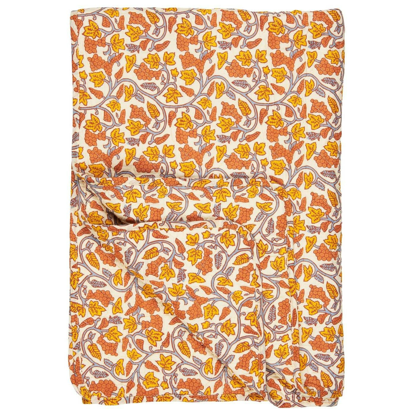 Quilt naturfarvet m/grå, gule og orange vinranker