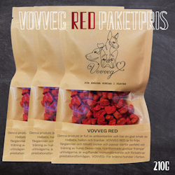 VOVVEG RED- PAKETPRIS -Sockerfritt, vegetabiliskt, kalorisnålt hundgodis.. 70g/påse