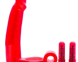 Double Penetrator Red Vibrating Cock Ring And Dildo
