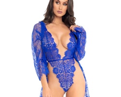 Leg Avenue Floral Lace Teddy and Robe Blue