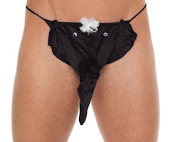 Mens Black G-String With Elephant Animal Pouch