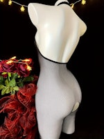 Stilig Mesh Design| Elegant Svart Blonder Halter Bodysuit med Houndstooth Mesh Mønster