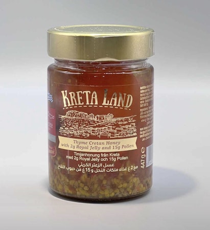 Kreta land Honey with royal jelly & pollen 432gr عسل الزعتر الجبلي مع غذاء الملكة و حبوب الطلع