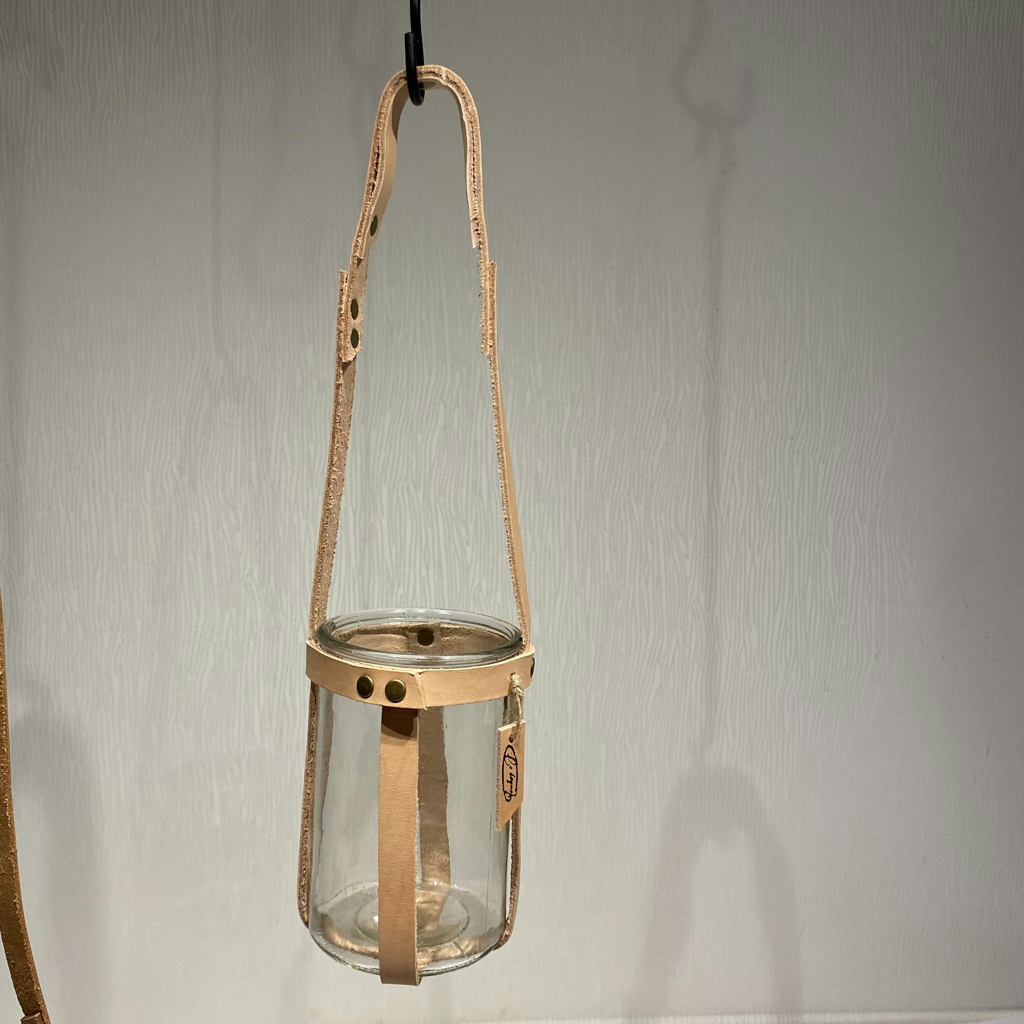 Ljuslykta hängande - MonkyoJ - Recykling med detaljer av läder