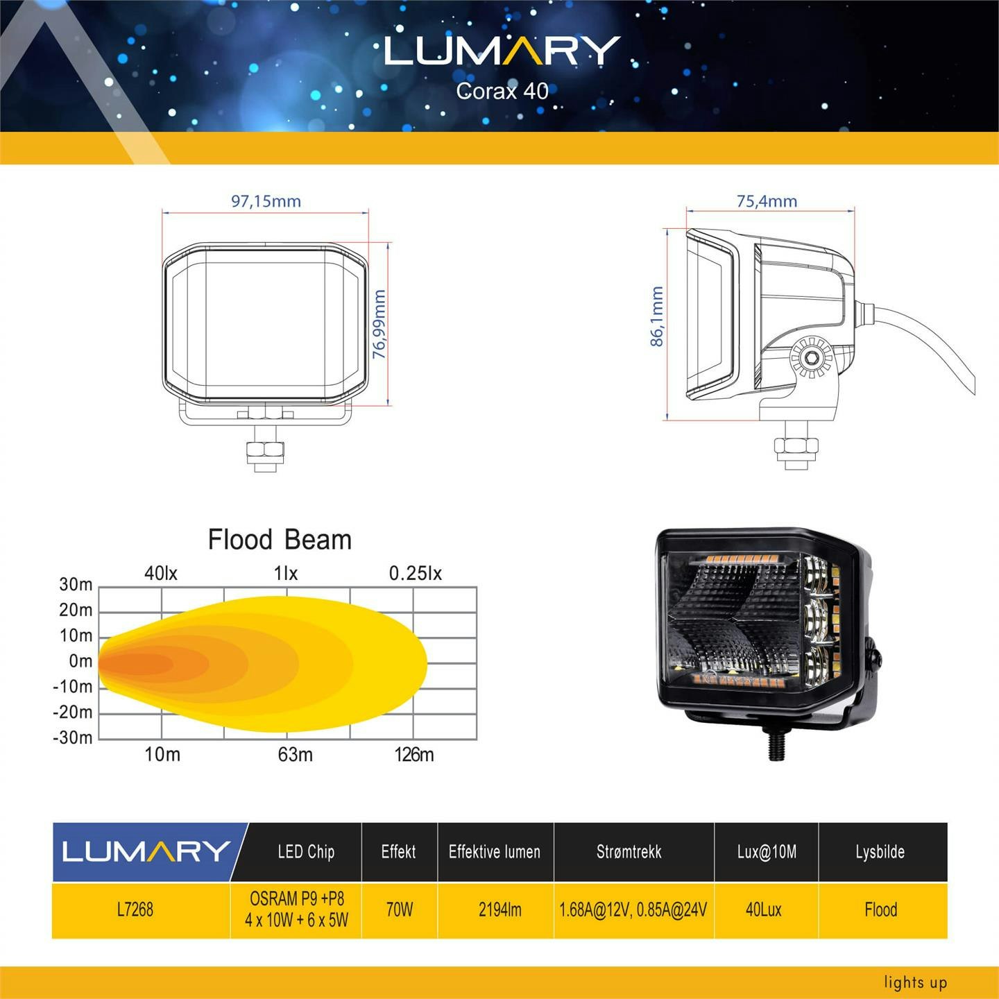 Lumary Corax 40w Arbeidslys med varsellys