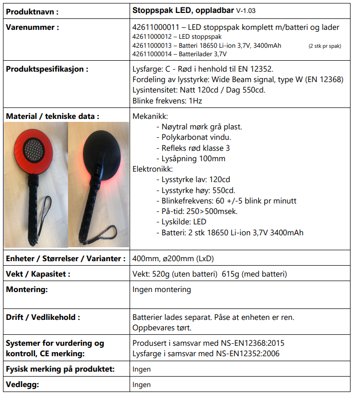Stoppspak LED for trafikkdirigering - Godkjent