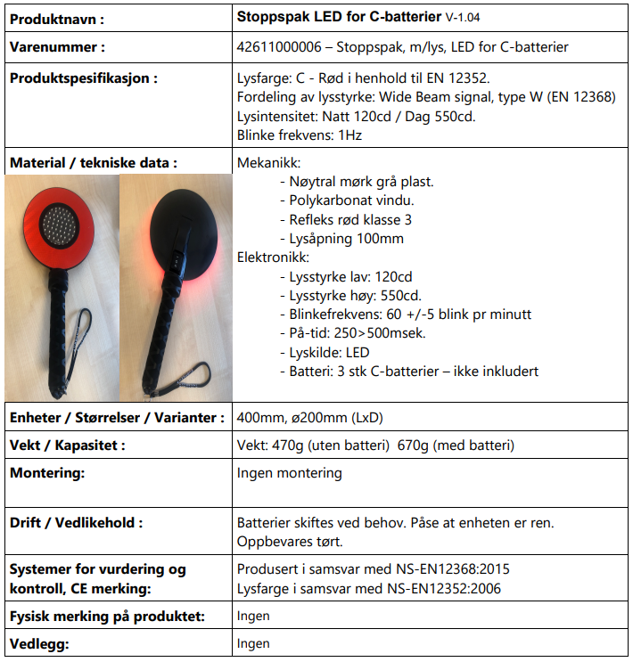 Stoppspak LED for trafikkdirigering - Godkjent