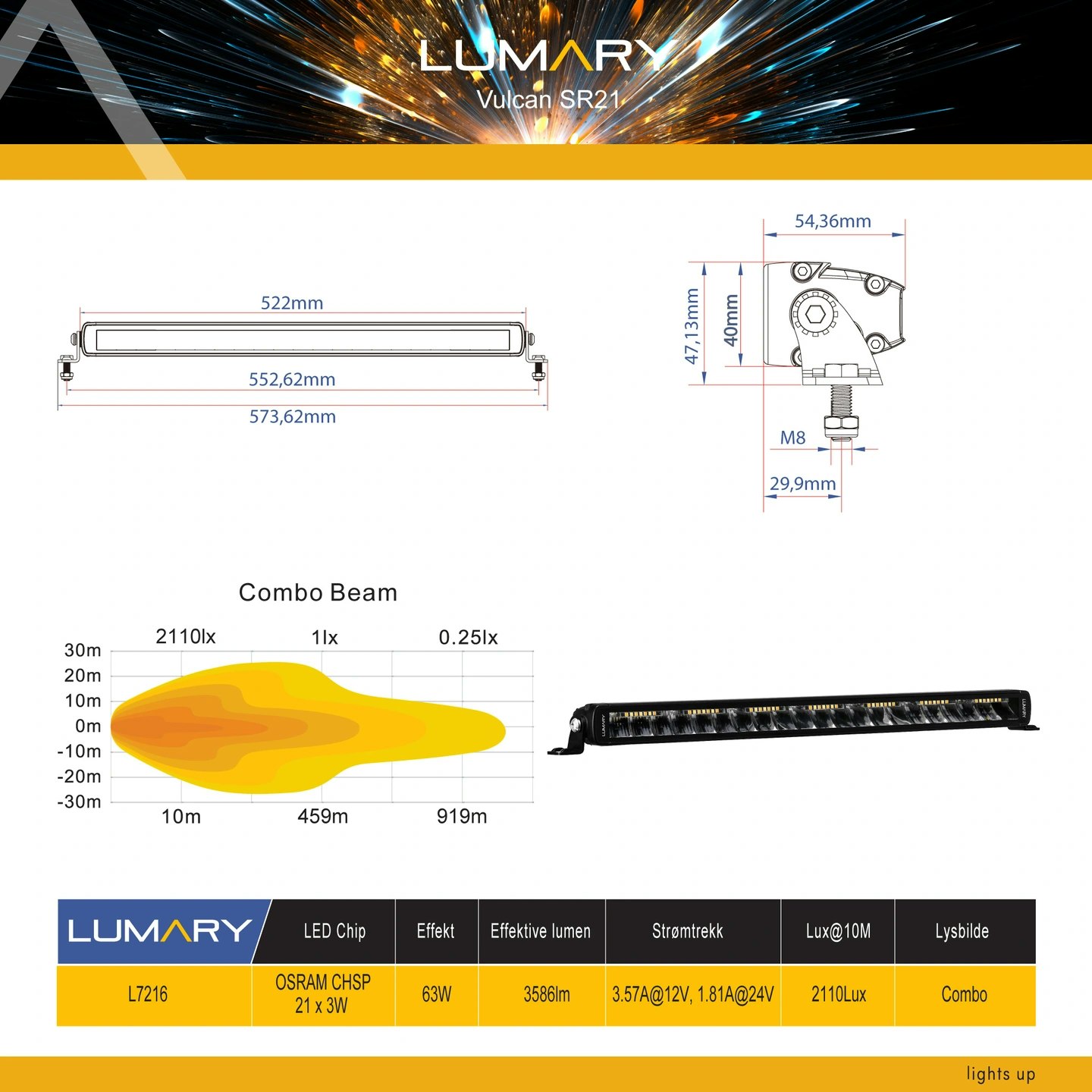 Lumary Vulcan SR21" LED-bar med varsellys