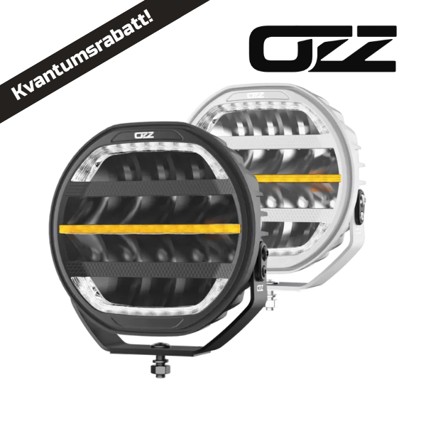 OZZ XR3 9" ekstralys med innebygget varsellys Sort/hvitt hus