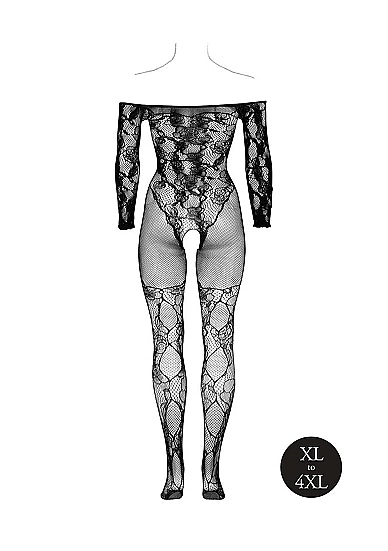 Bodystocking with Off-Shoulder Long Sleeves - Plus Size