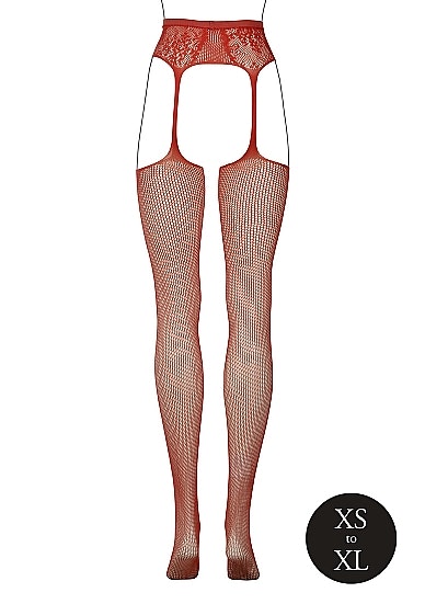 Fishnet and Lace Garterbelt Stockings - One Size - Korall
