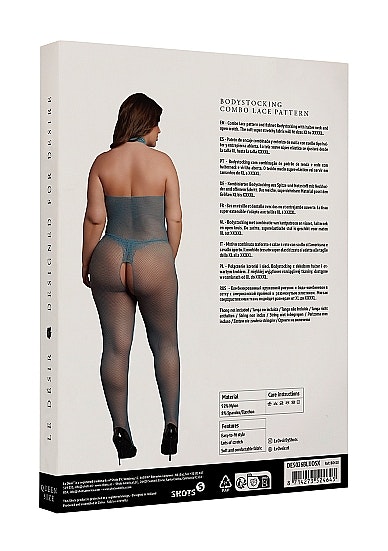Fishnet and Lace Bodystocking - Plus Size - Blå