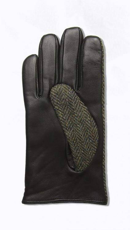 Brun handske i lammnappa-Harris Tweed