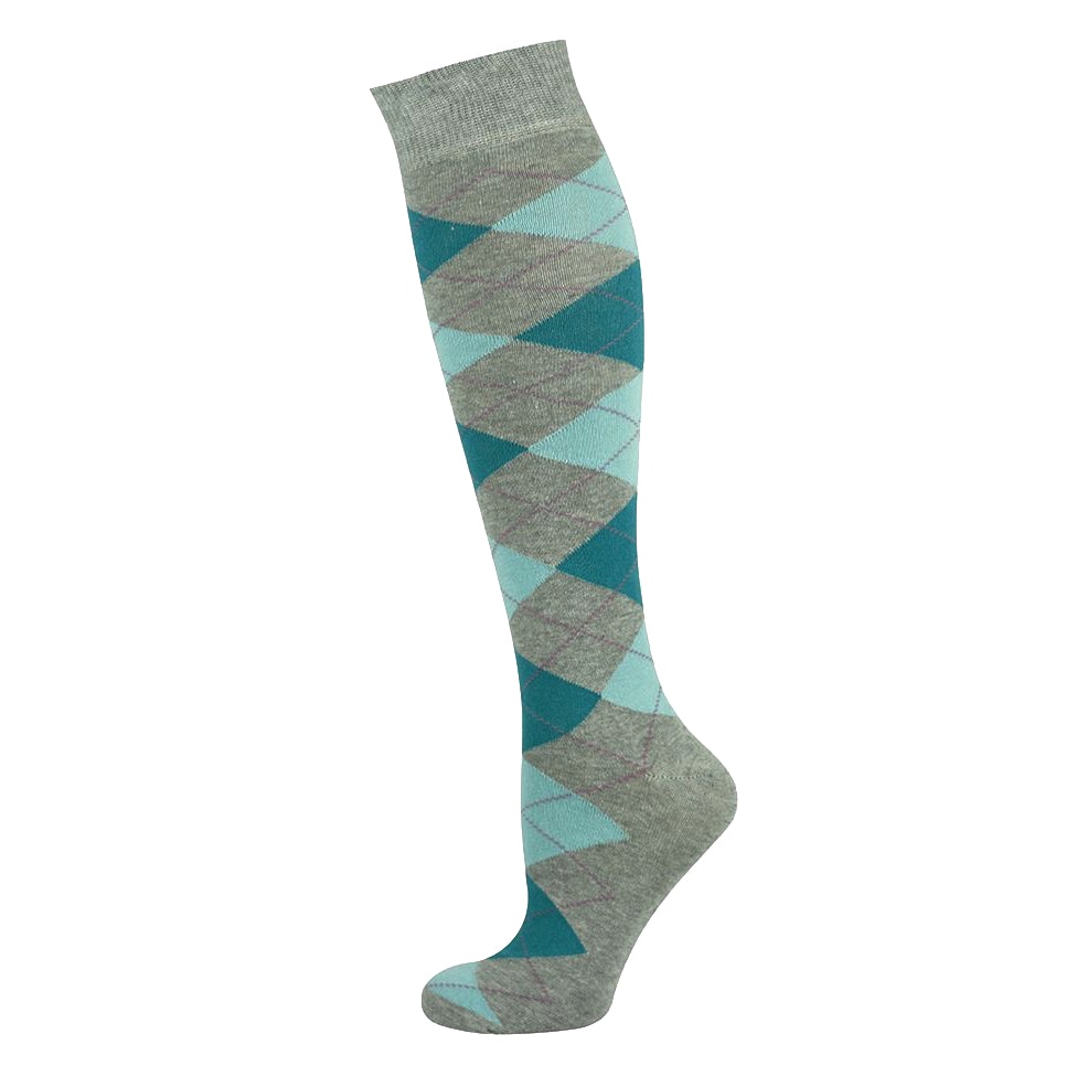 Ljusgrå/turkos argyle knästrumpa - MySocks