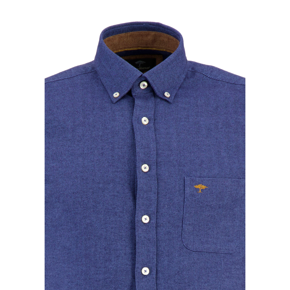 Bomullsflanell skjorta - Midblue - Fynch-Hatton