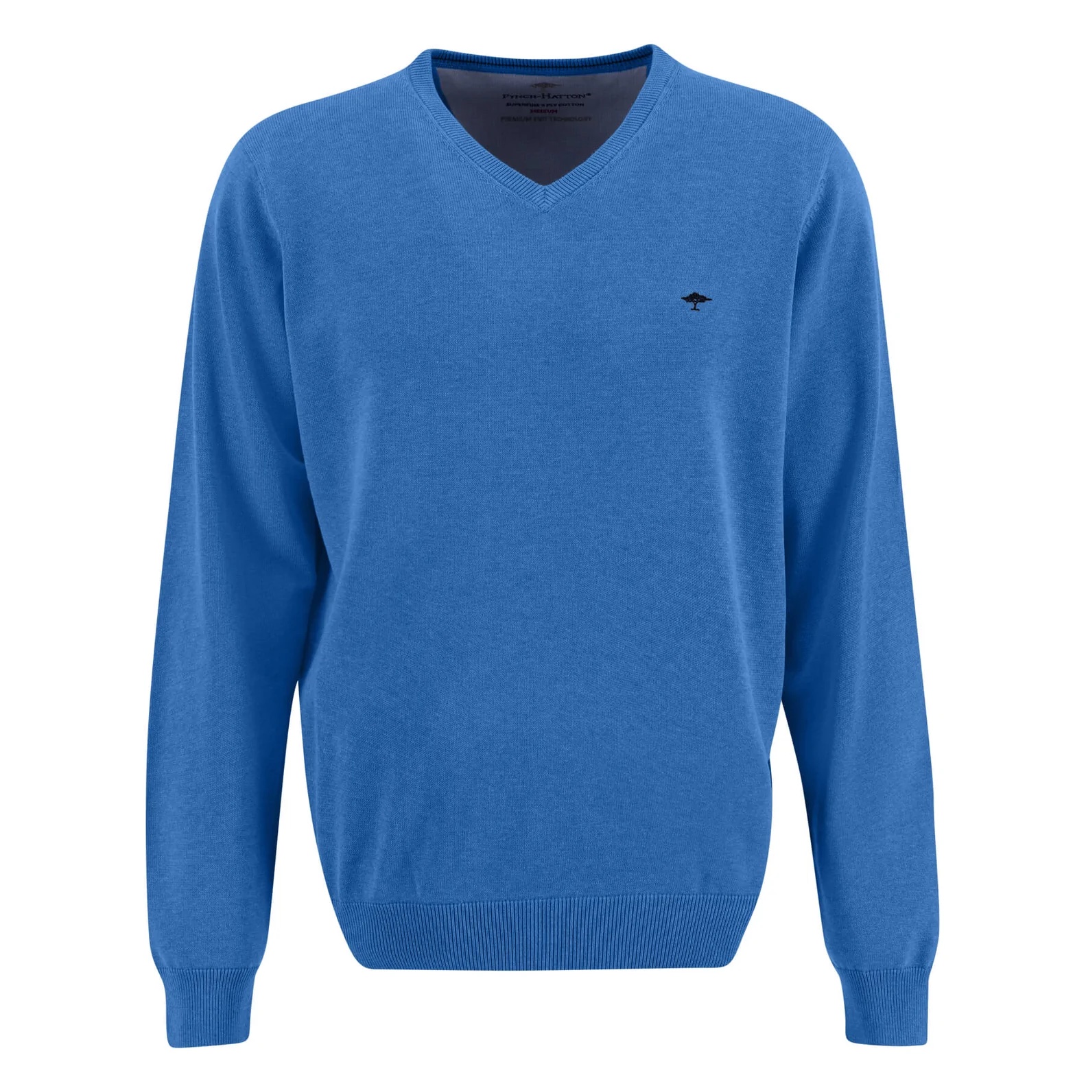 V-neck cotton sweater - Bright Ocean - Fynch-Hatton