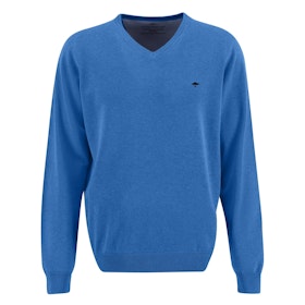 V-neck cotton sweater - Bright Ocean - Fynch-Hatton