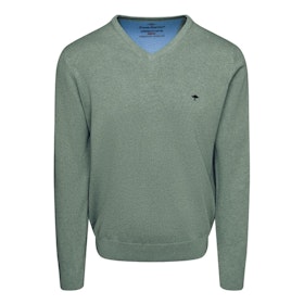 V-neck cotton sweater - Dusty Olive - Fynch-Hatton