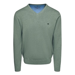 V-neck cotton sweater - Dusty Olive - Fynch-Hatton