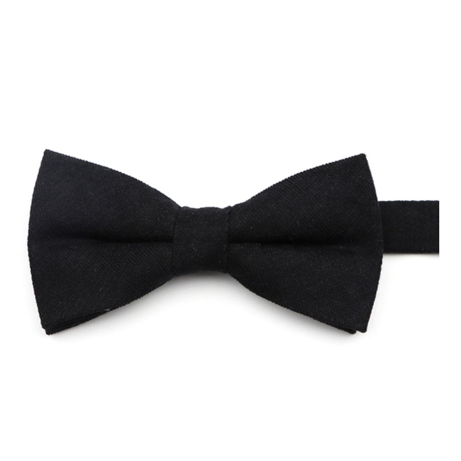 Solid black knotted bow tie