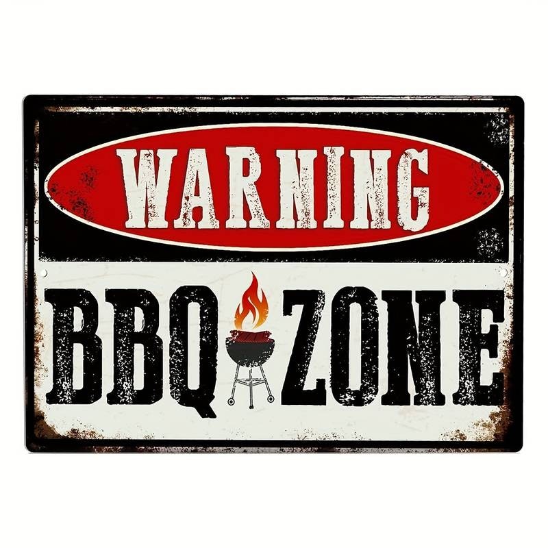 Plåtskylt - "Warning BBQ Zone" 20x30cm