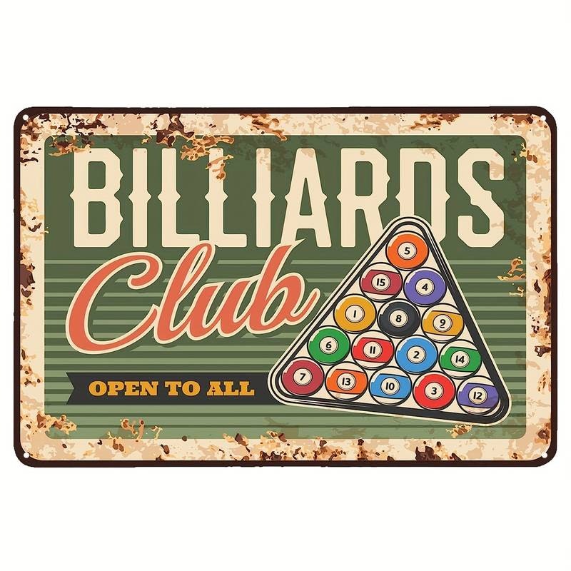 Plåtskylt - "Billiards Club" 20x30cm