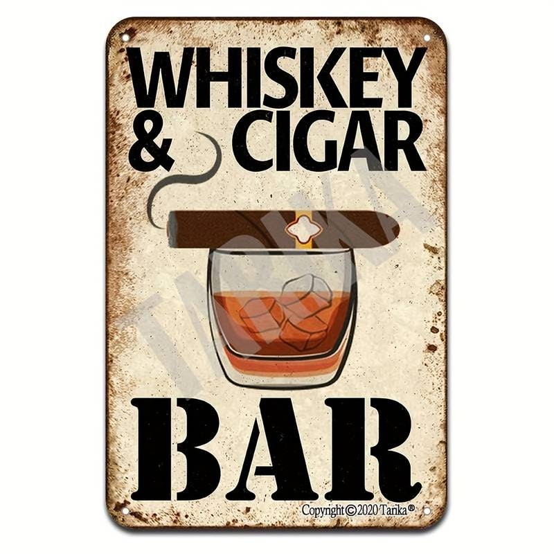 Plåtskylt - "Whisky & Cigar Bar" 20x30cm