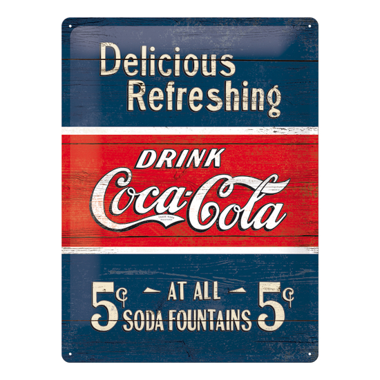Plåtskylt - "Coca-Cola Delicious Refreshing" 30x40 cm