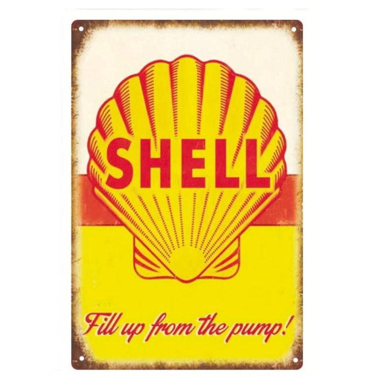 Plåtskylt - "Shell-fill up from the pump" 20x30cm