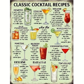 Plåtskylt - "Classic cocktail recipes" 20x30cm