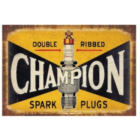 Plåtskylt - "Champion spark plugs" 20x30cm