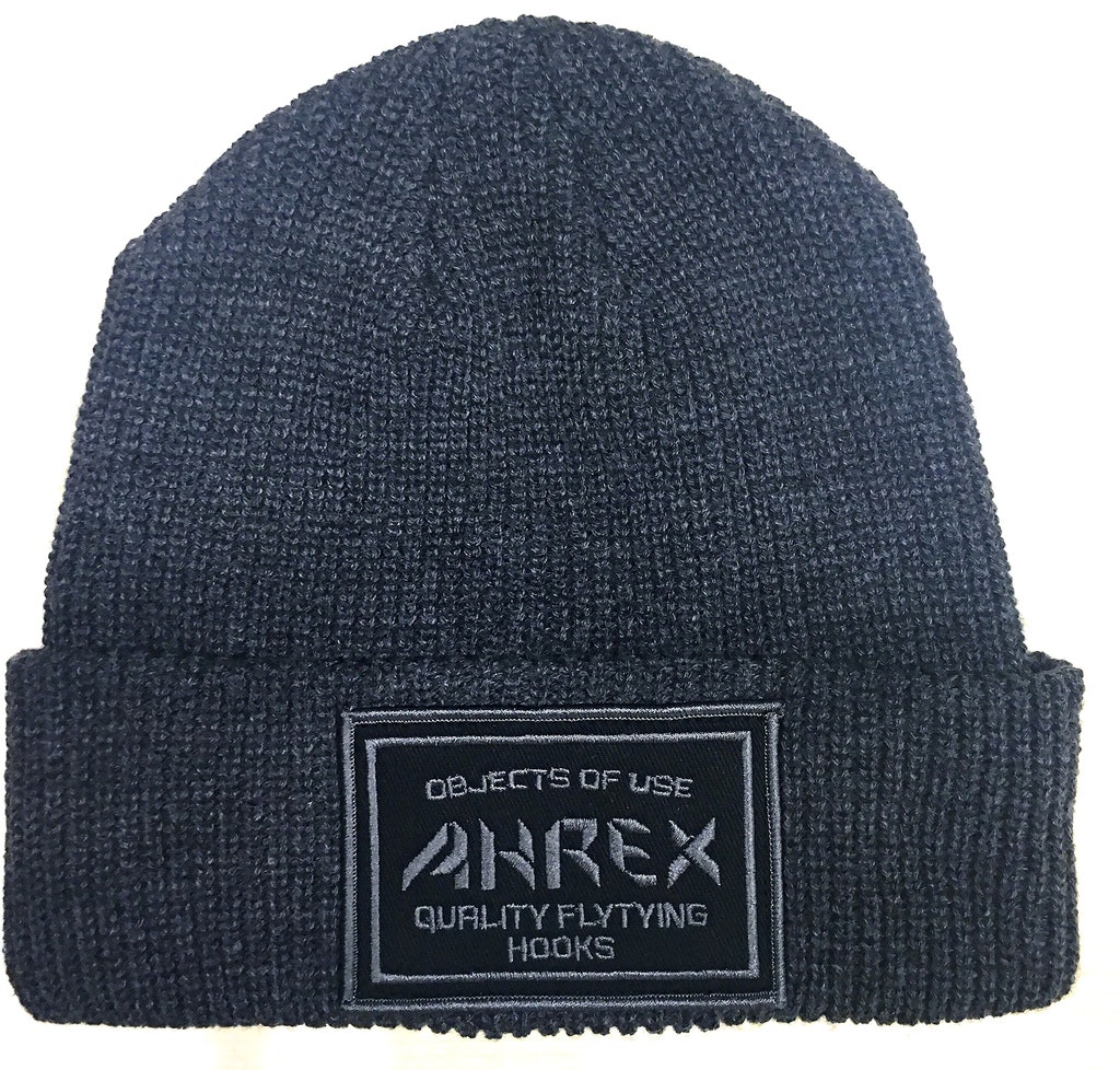 Ahrex Ribbed Knit Woven Patch Beanie Dark Grey